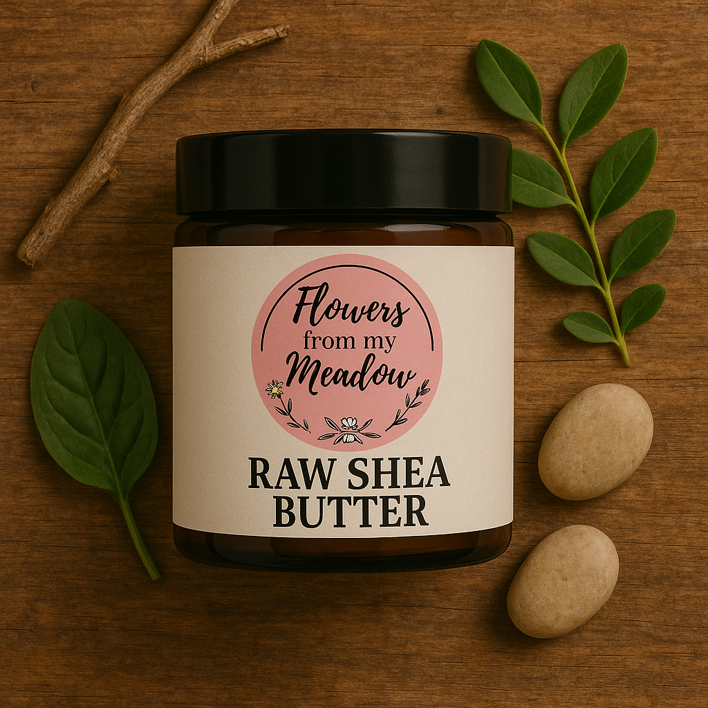 Raw Shea Butter ina container on a wooden surface