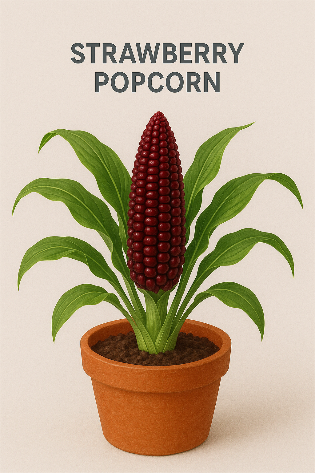 Potted plant with a strawberry-shaped popcorn corn on a beige background