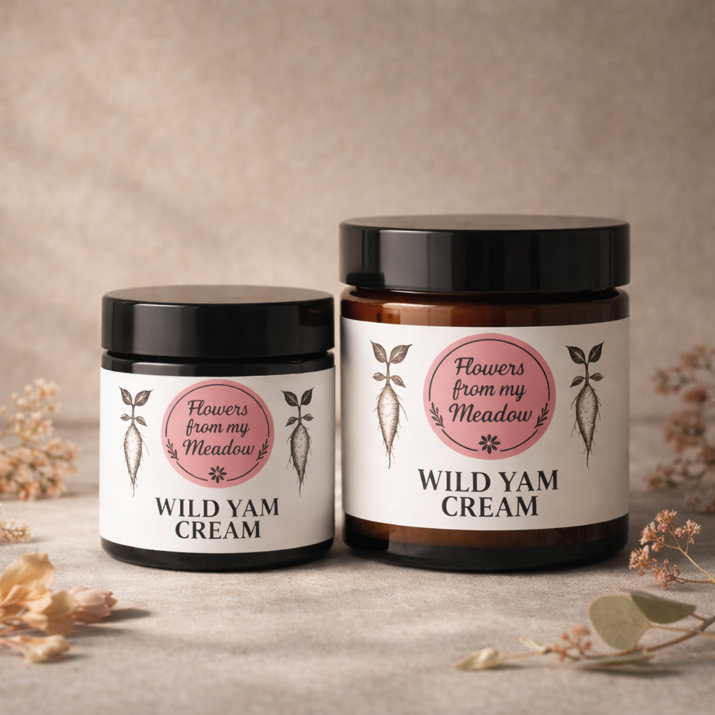 Two jars of Wild Yam Cream with labels on a neutral background