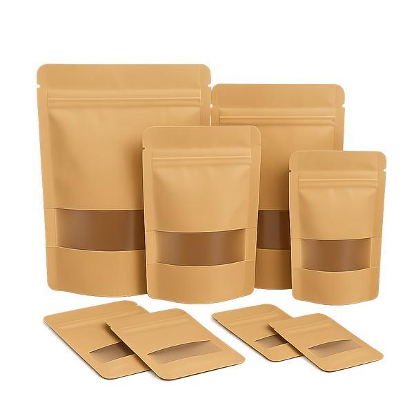 Stand-Up Kraft Pouches with Window (Pack of 5) Size 14 x 20cm