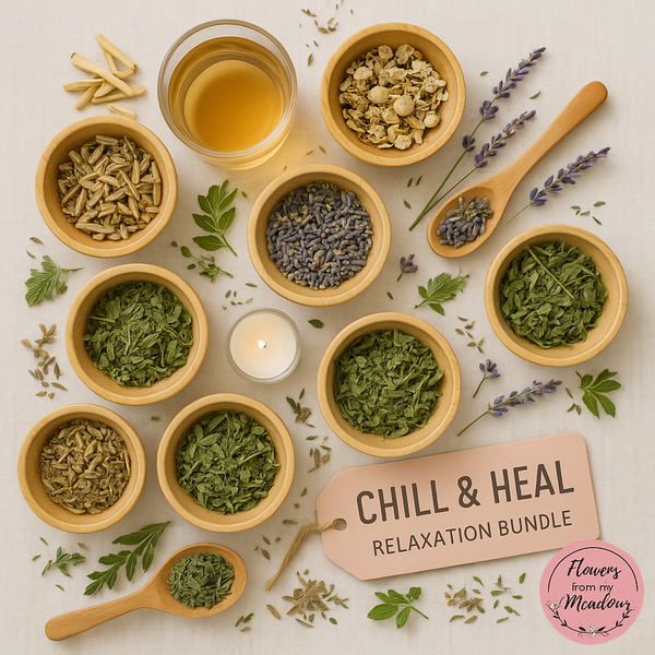 Chill & Heal Bundle with herbs shown