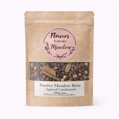Festive Meadow Brew package with visible herbs on a white background