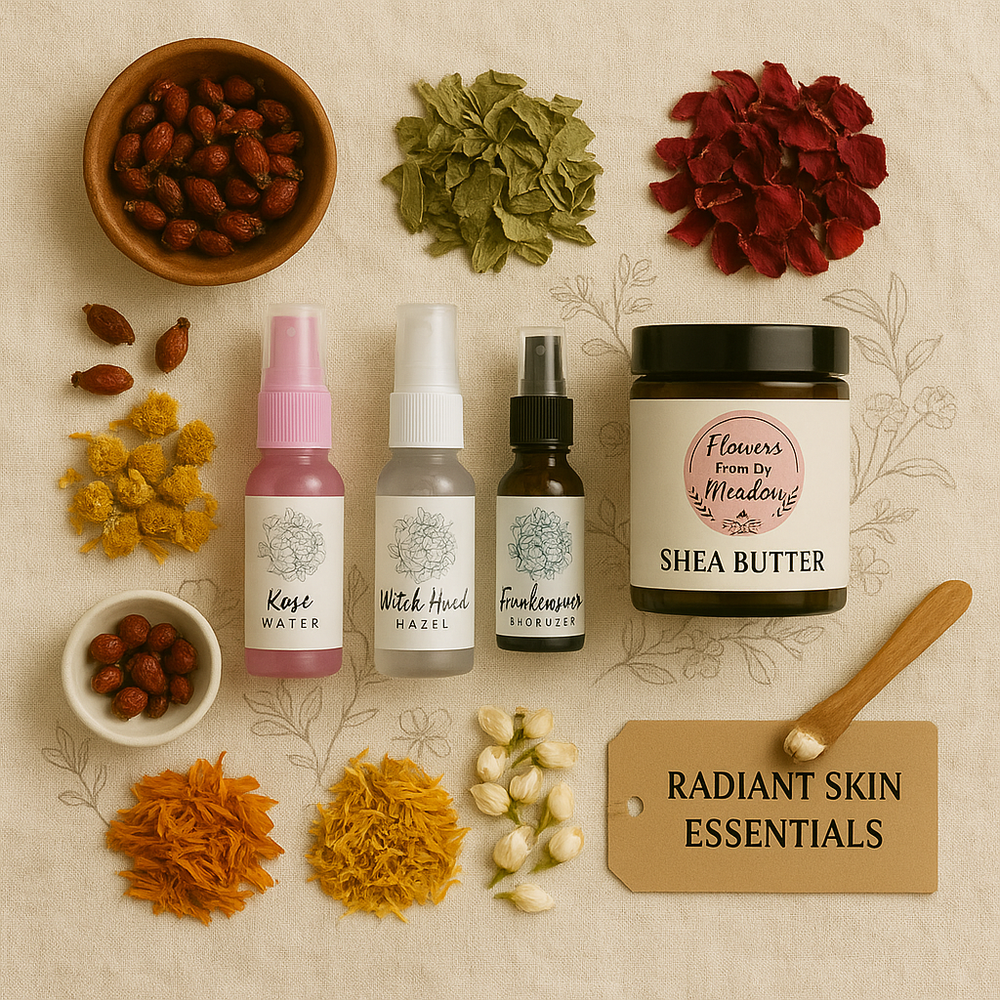 Radiant Skine Essentials Bundle Shea Butter, 3 hydrosols and various herbs