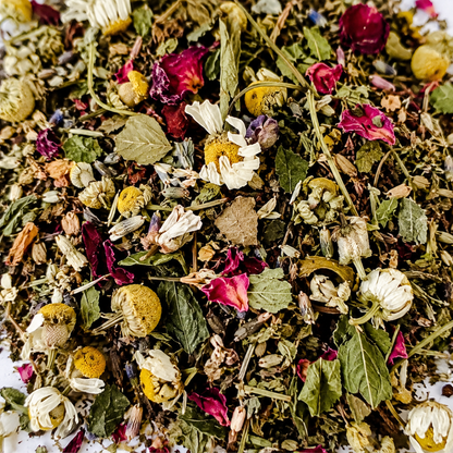 Close-up of Flowers from my Meadow Blossom & Bloom loose leaf botanical tea blend