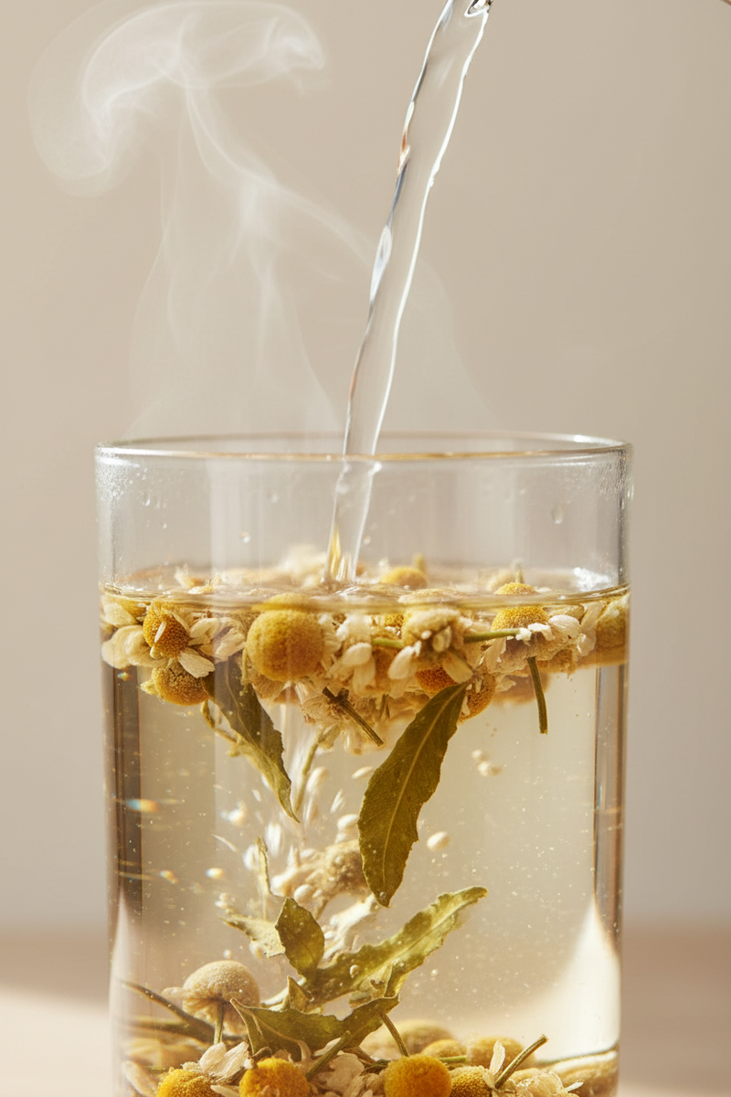Pouring water over tea