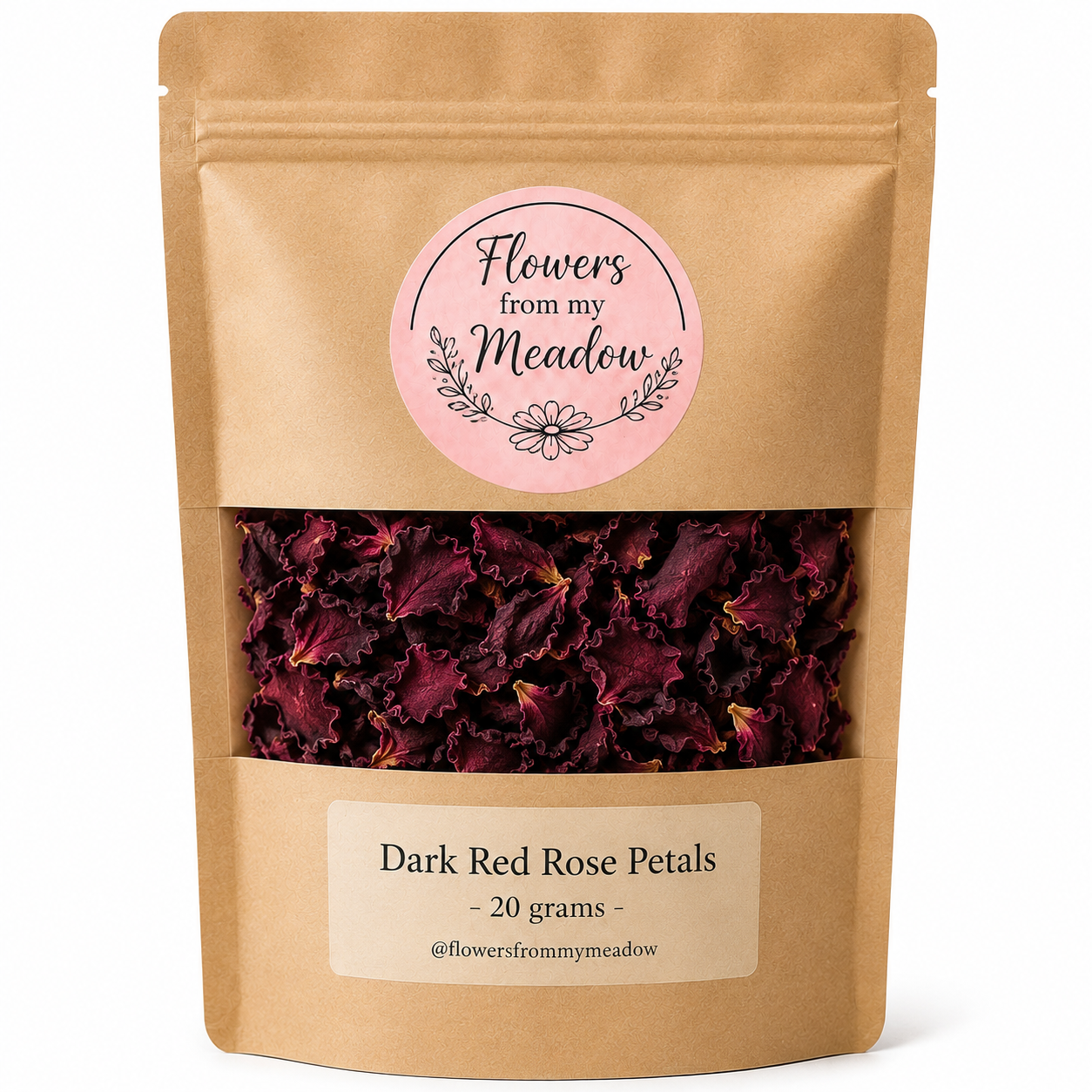 Dark Red Rose Petals 20g in Flowers from my Meadow kraft pouch