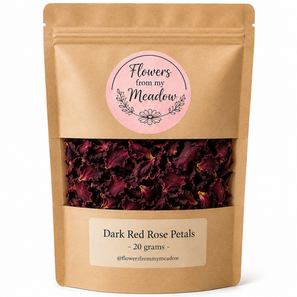 Dark Red Rose Petals 20g in Flowers from my Meadow kraft pouch