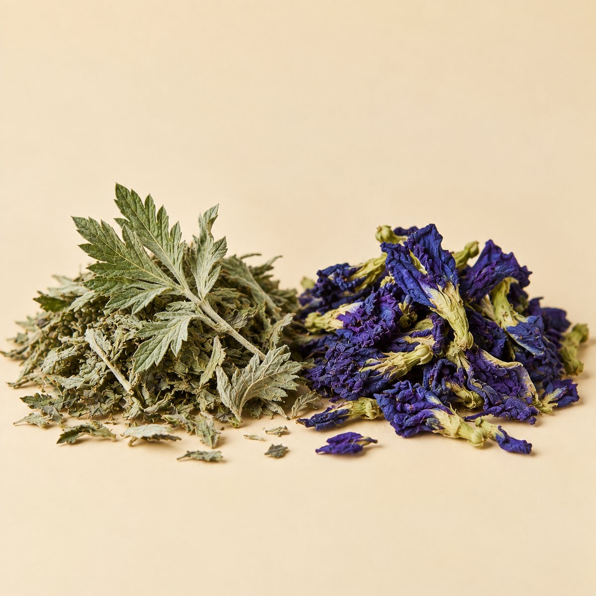 Mugwort and butterfly pea flower botanicals