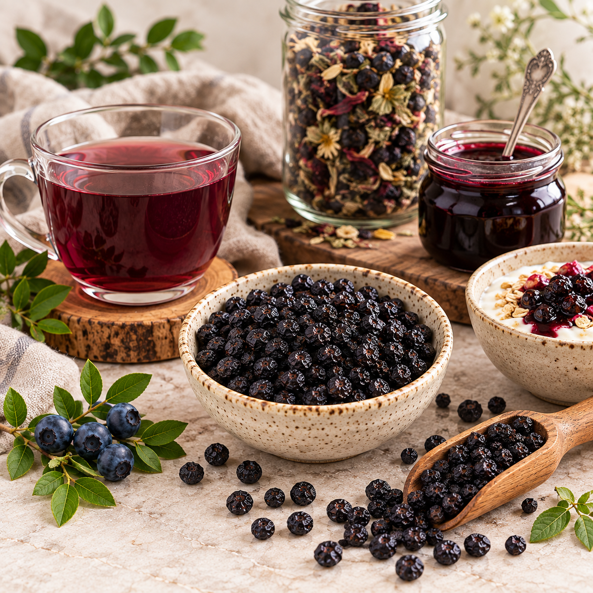 Dried bilberries for herbal infusions, botanical blends, syrups and culinary preparations
