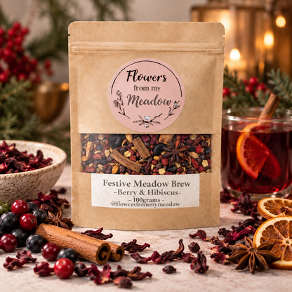 Festive Meadow Blend Berry and Hibiscus botanical mulled spice mix with hibiscus, berries and whole spices