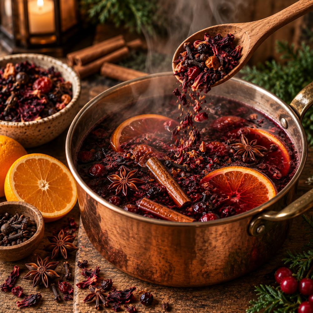 Festive Meadow Blend gently warming with botanicals, berries, cinnamon, star anise and orange