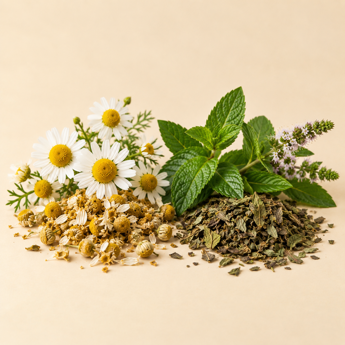 Chamomile flowers and Peppermint leaves used in Hormone Health Tea