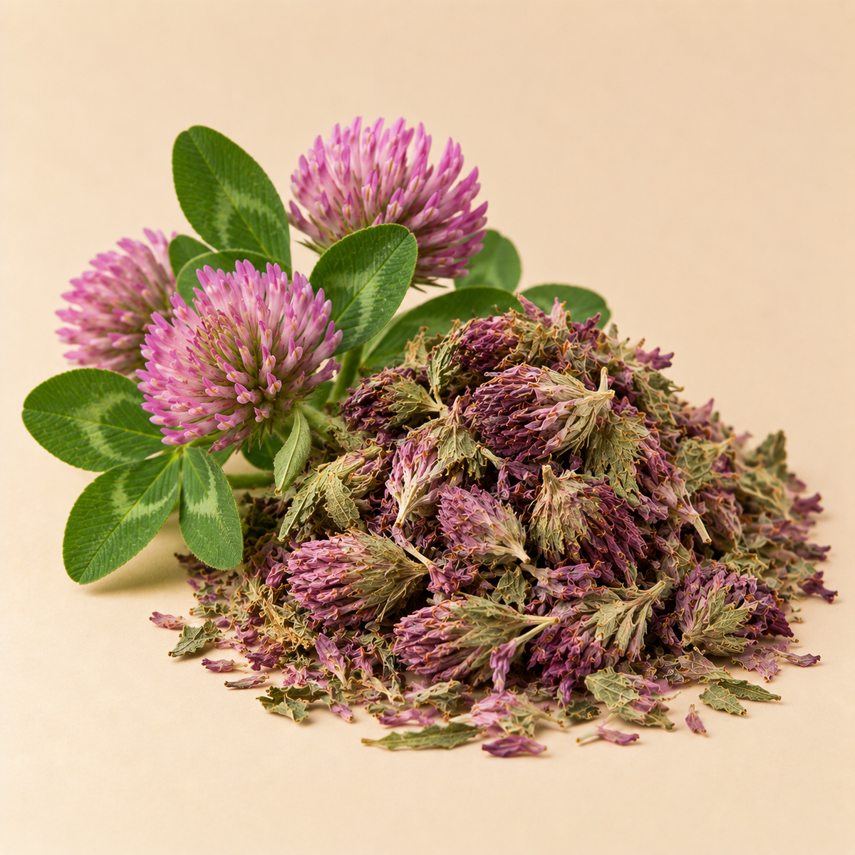 Fresh and dried Red Clover flowering tops used in Memory Zest Tea Blend