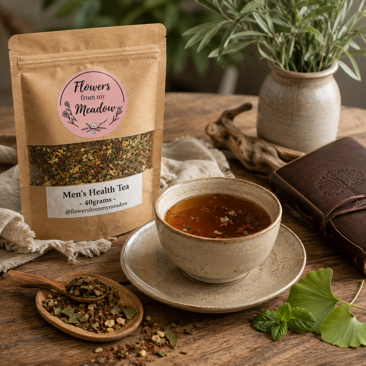 Flowers from my Meadow Men’s Health Herbal Tea served as a warm botanical tea ritual