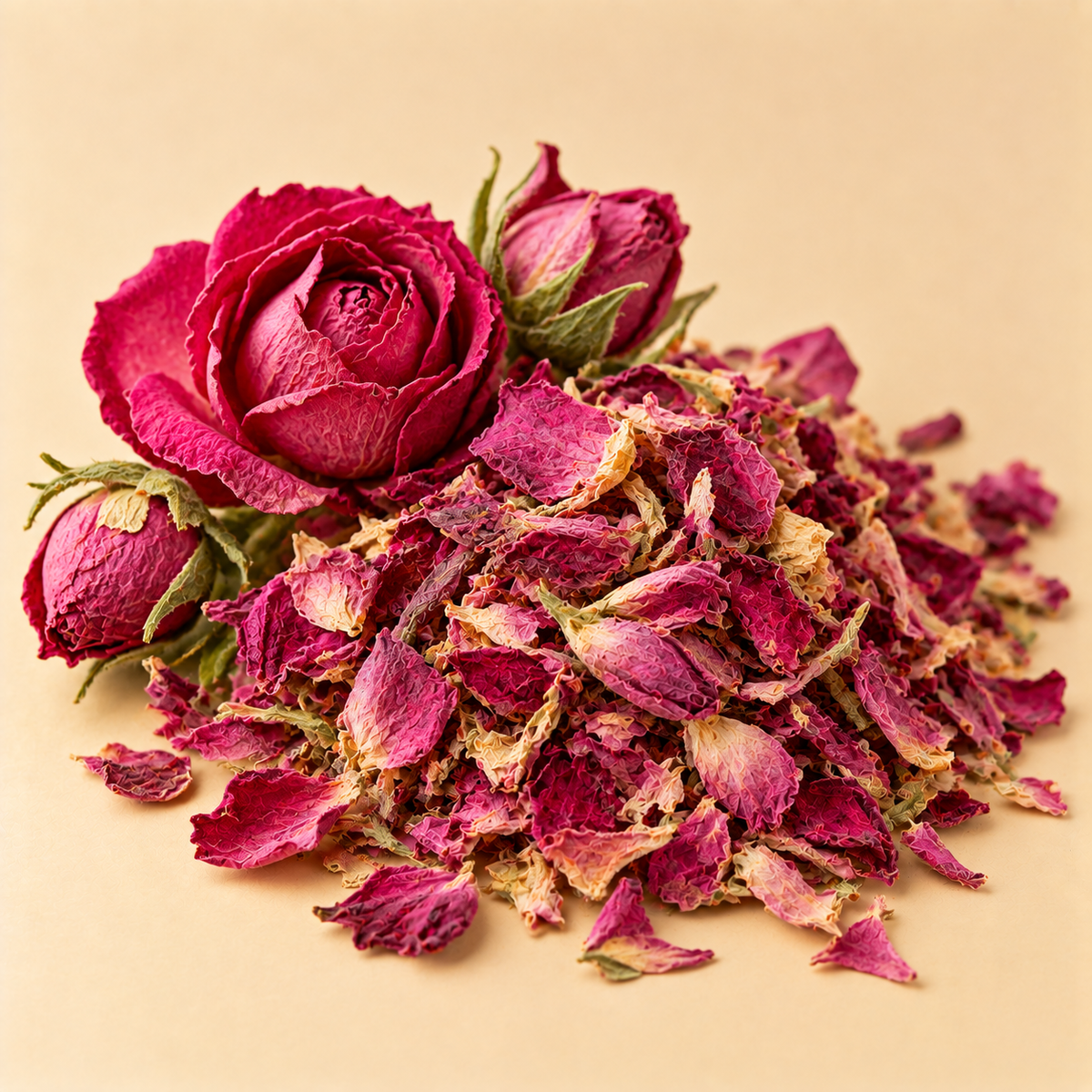 Dried rose petals used in Orange Blossom and Cardamom Tea