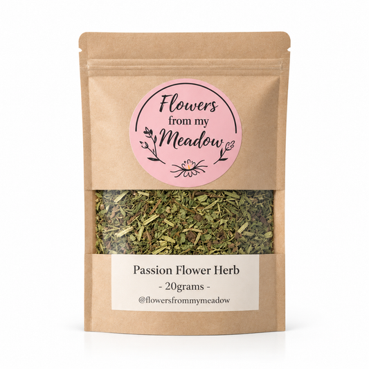 Passion Flower Herb 20 g resealable kraft pouch filled with dried Passiflora incarnata herb