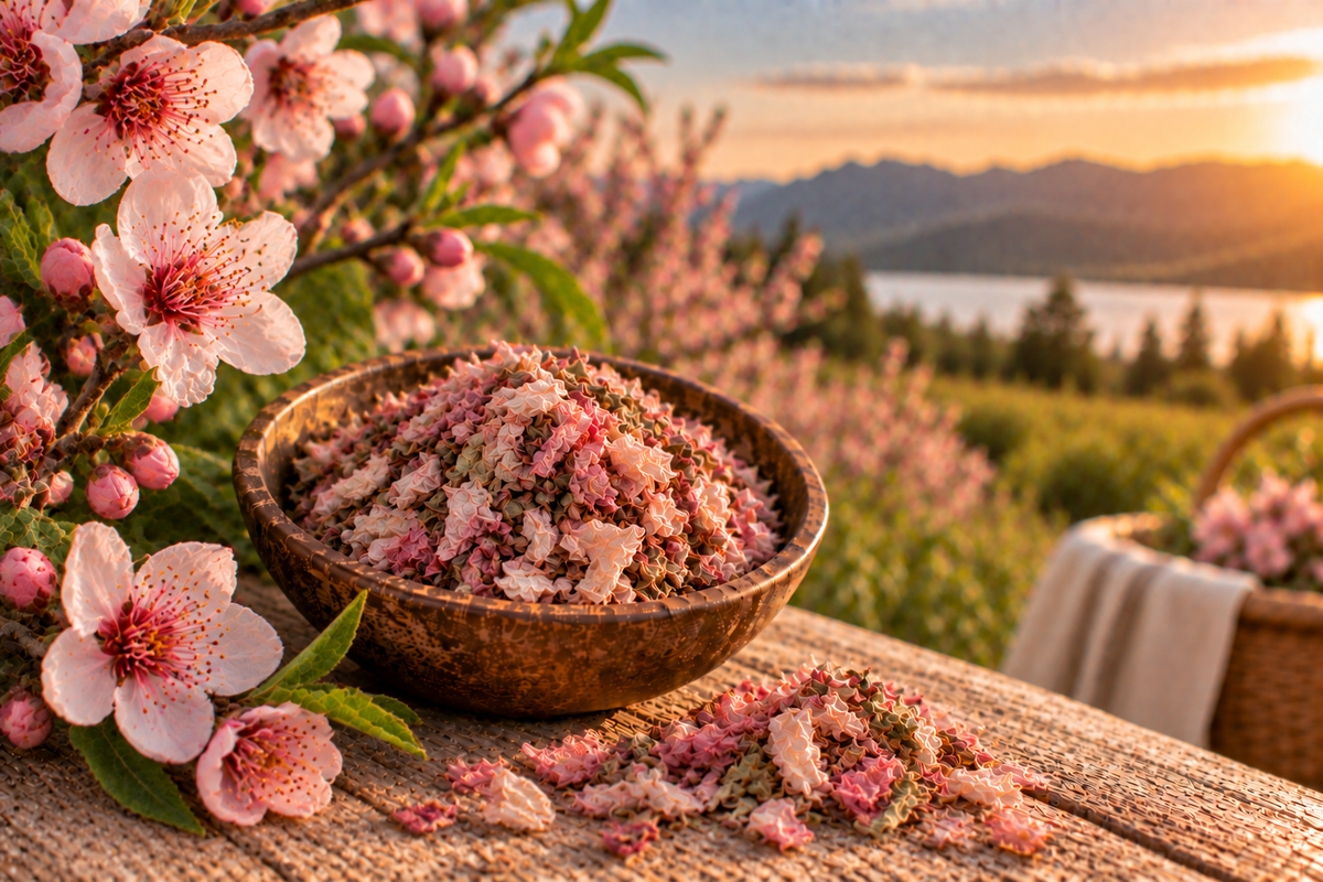 Delicate apple blossoms on an orchard branch