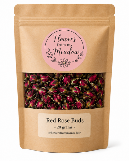 Red Rose Buds 20g in Flowers from my Meadow kraft pouch
