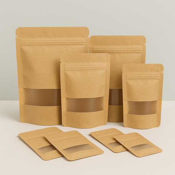 Stand-Up Kraft Pouches with Window (Pack of 5) Size 14 x 20cm