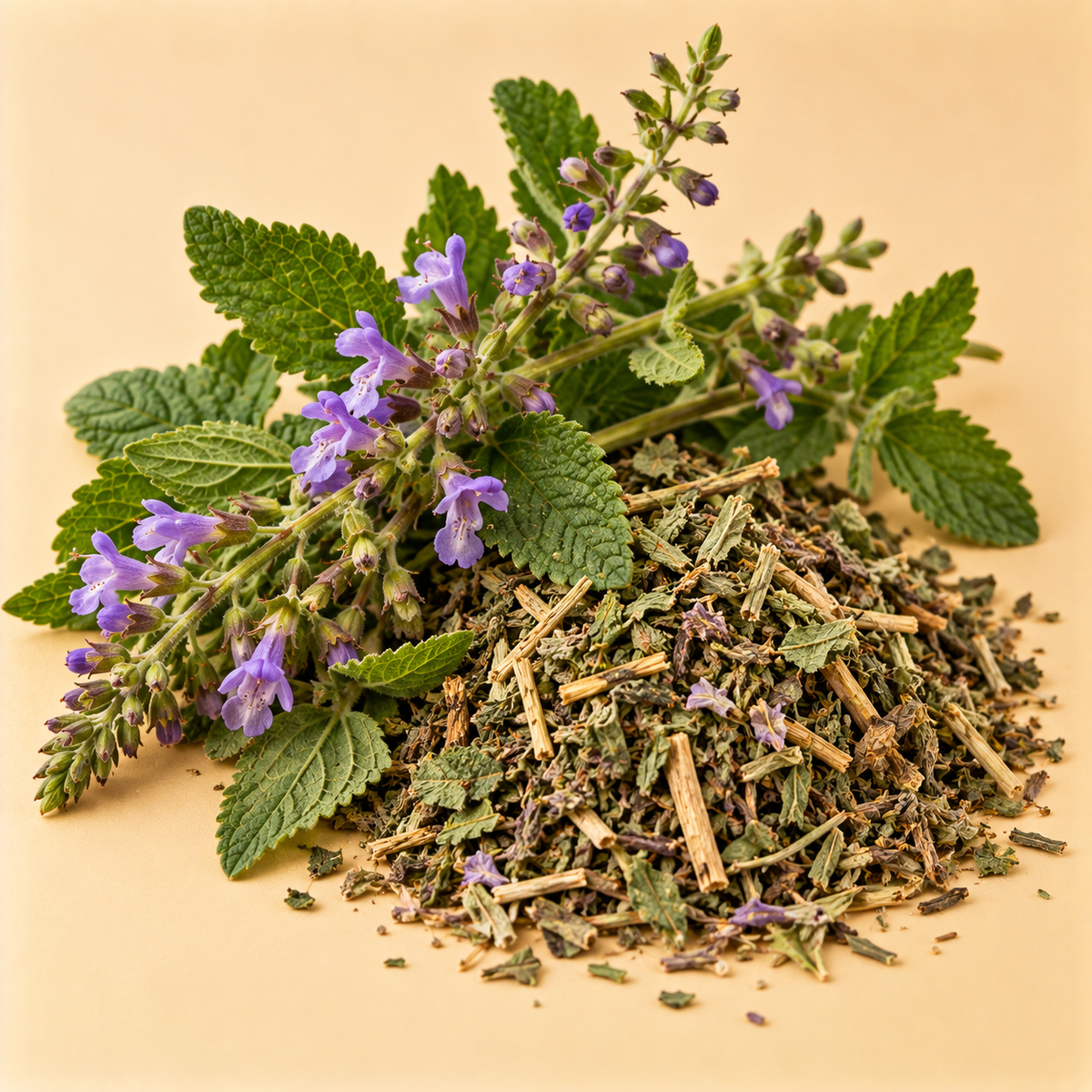 Skullcap with fresh flowering stems and dried aerial parts