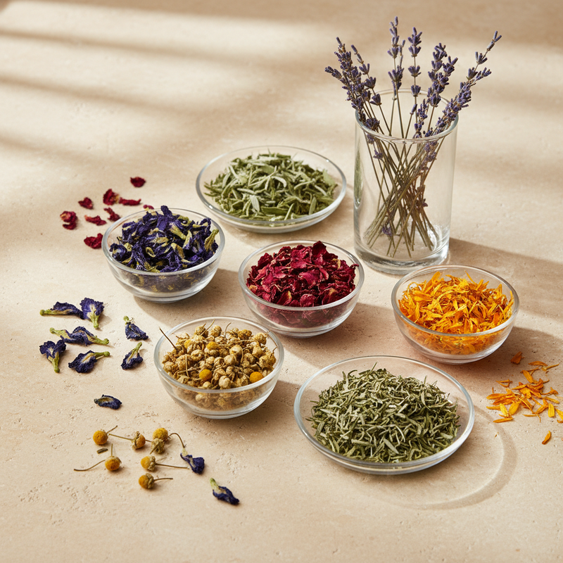 Selection of dried flowers and single botanicals from Flowers from my Meadow
