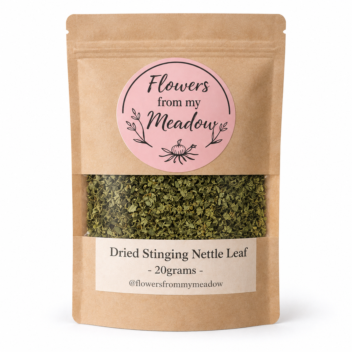 Stinging Nettle Leaf 20 g resealable kraft pouch filled with dried Urtica dioica leaves