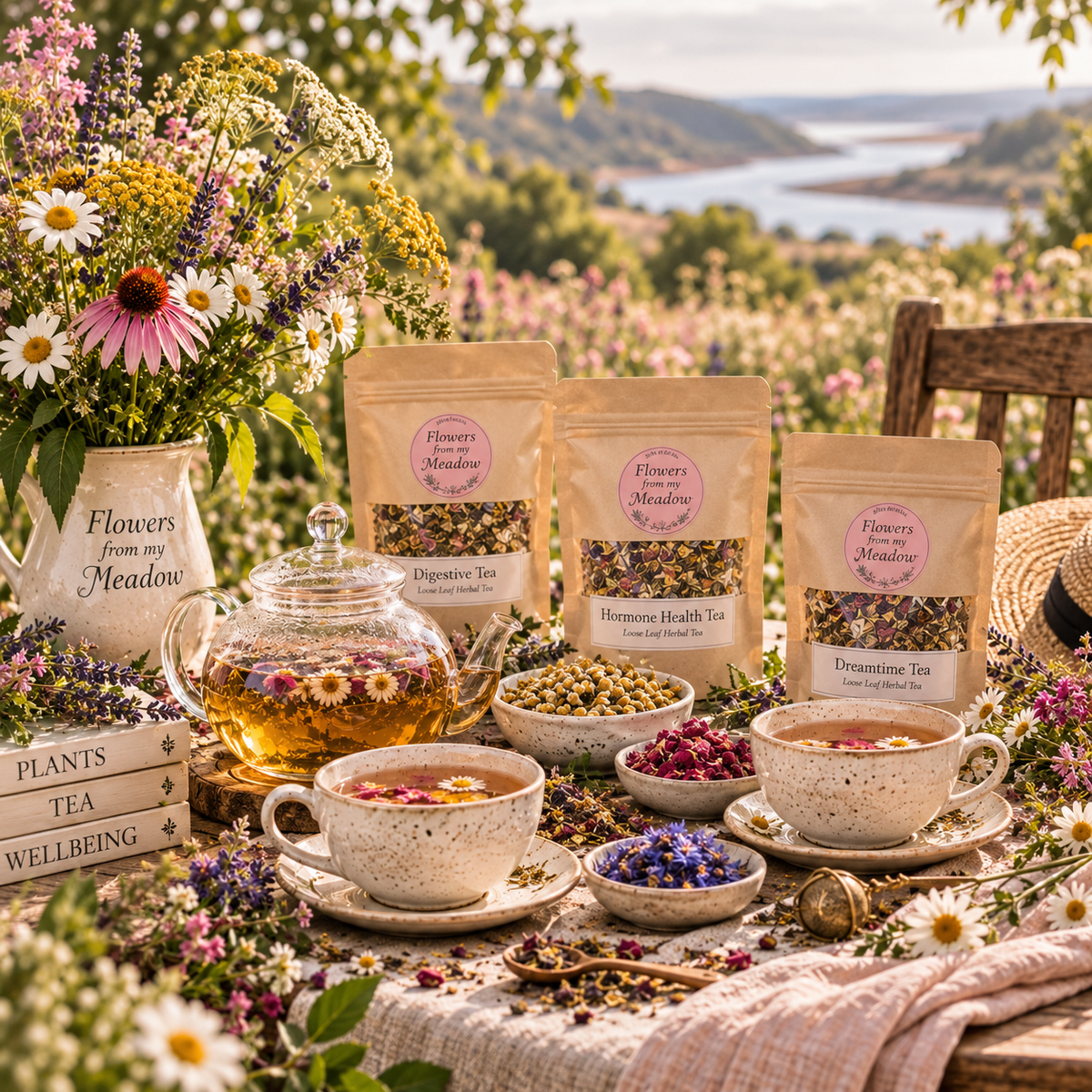 Botanical loose leaf tea prepared for a tea party