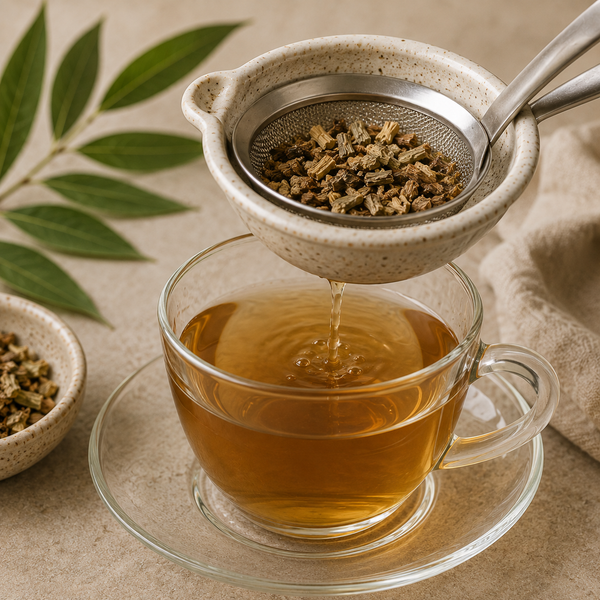 Straining white willow bark tea