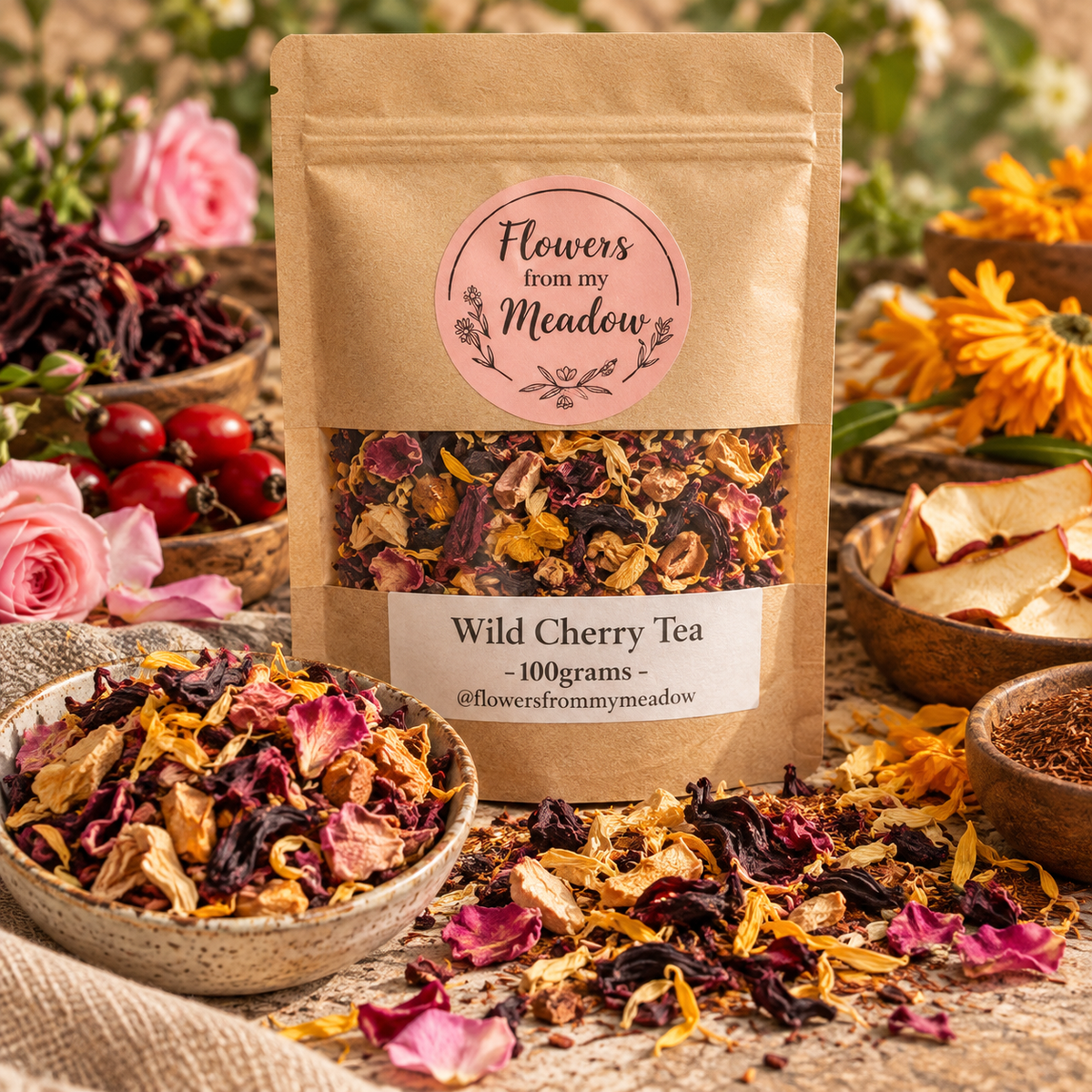 Wild Cherry Tea with hibiscus, rosehip, apple, rose, tagetes and rooibos