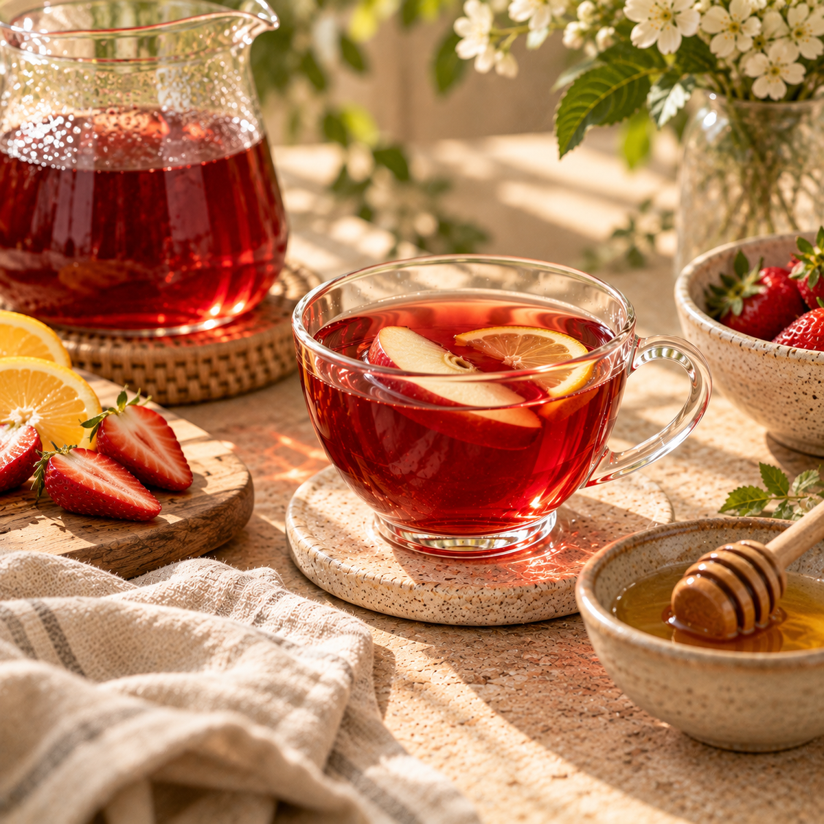 Wild Cherry Tea served with fresh apple, citrus and honey for a personalised tea ritual