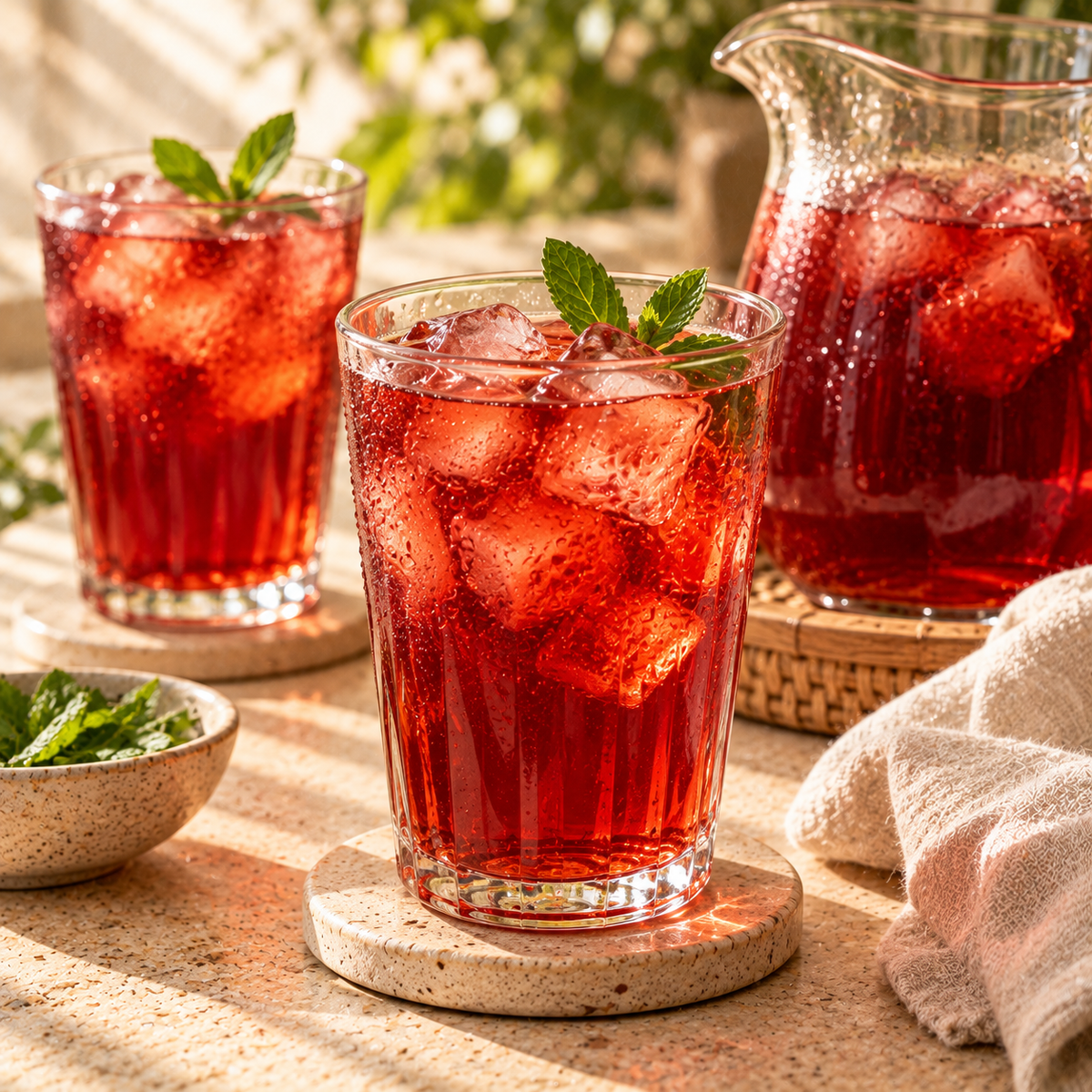 Wild Cherry Tea served chilled over ice for a refreshing botanical tea ritual