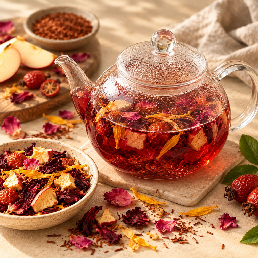 Wild Cherry Tea infusing in hot water
