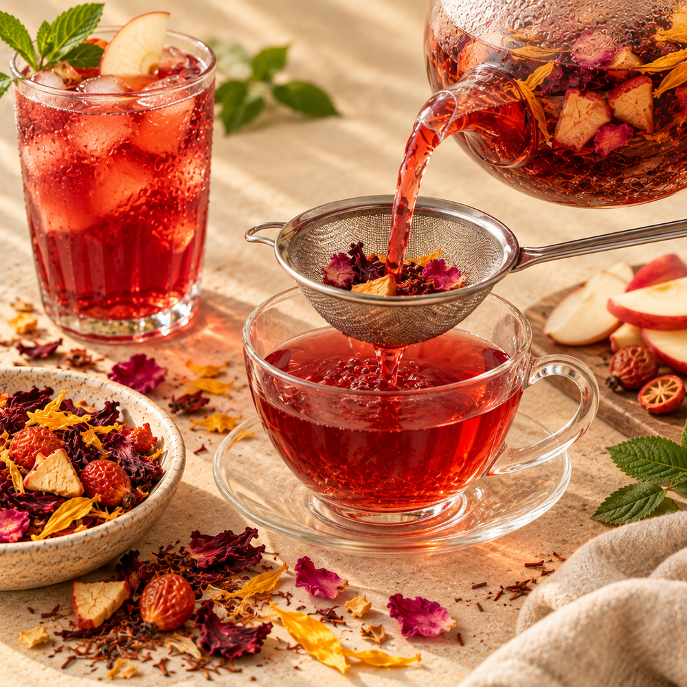 A finished cup of fruity floral Wild Cherry Tea